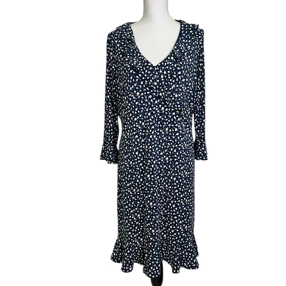 Boden Women’s Blue White Jersey Ruffle Ditsy Floral Midi Dress US 18R UK 22R